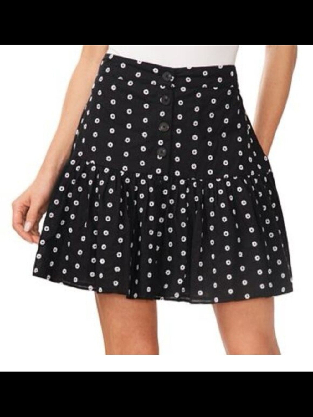 CeCe Black And White Eyelet Mini Skirt